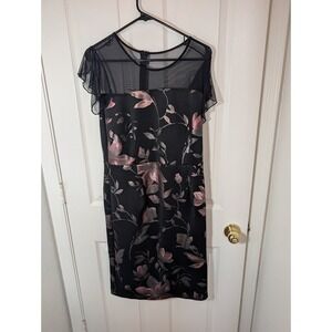 Enfocus Studio Floral Sheath Dress Mesh Overlay Party Cocktail‎ Evening Size 12